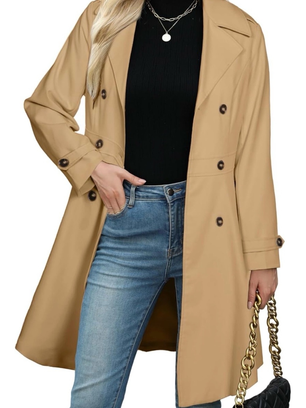 Simplee Womens Trench Coat Double-Breasted